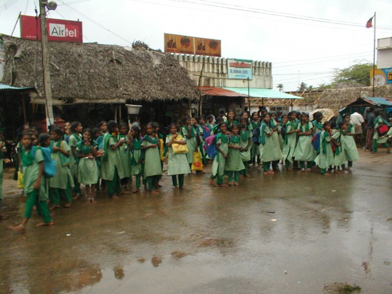  Schoolgirls in Tranquebar 
		during Monsoon
